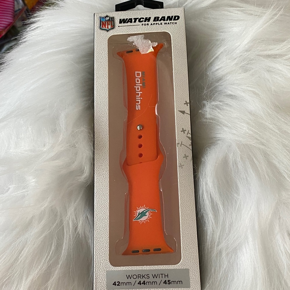 NFL Dolphins Orange Silicone Watch Band for Apple Watch NIB